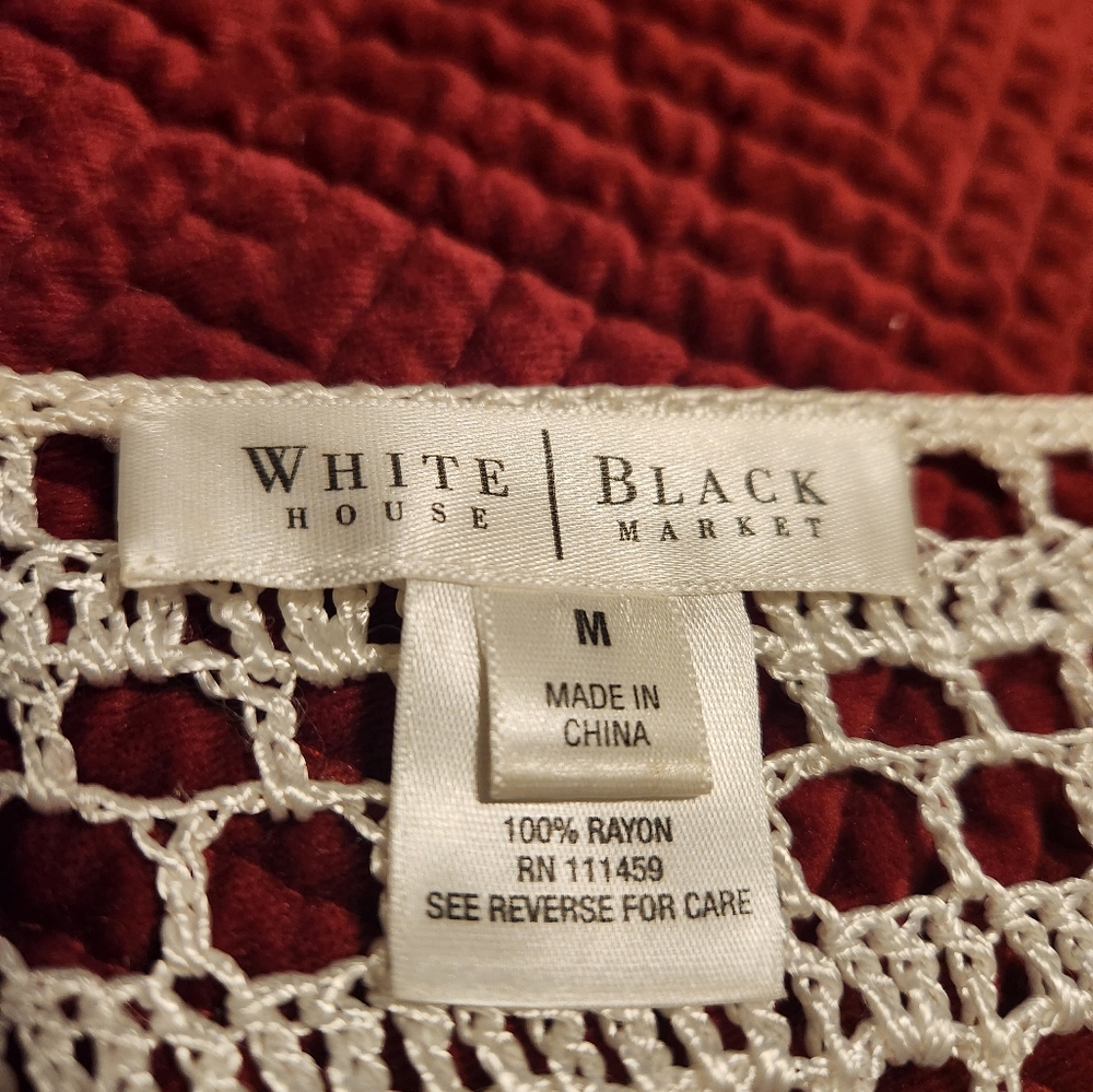 Vintage White House Black Market Medium M White Crochet Knit Tunic Top Coverup - Picture 7 of 12